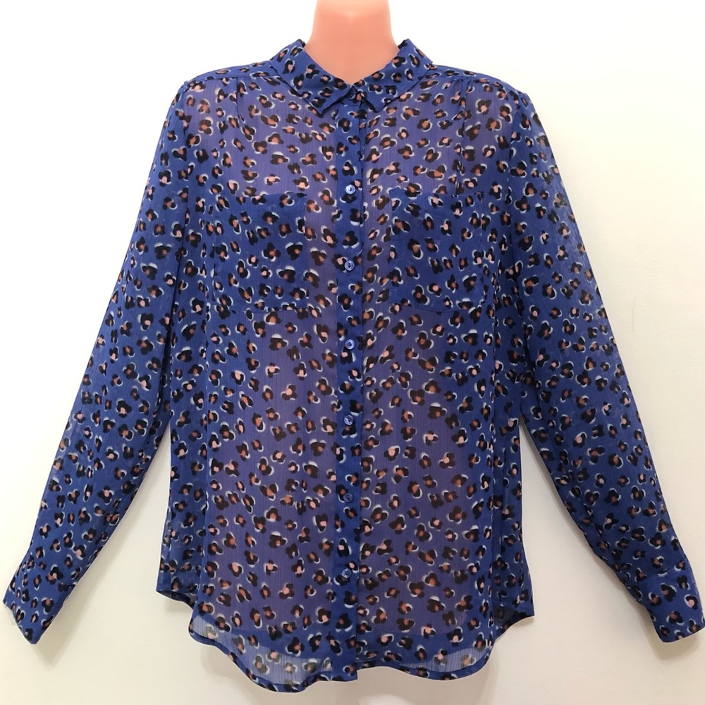 Liz Claiborne Animal Print Blouse Sheer Chic Office
